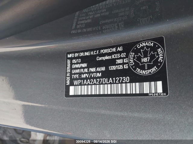 Aukcja sprzedaży 2013 Porsche Cayenne, vin: WP1AA2A27DLA12730, numer aukcji: 30094326