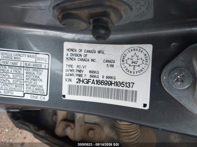 Aukcja sprzedaży 2009 Honda Civic Lx-s, vin: 2HGFA16699H105137, numer aukcji: 30095623