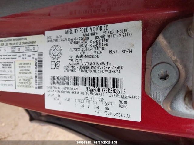 Ford FUSION SE 2014 3FA6P0HD2ER383515 Image 9