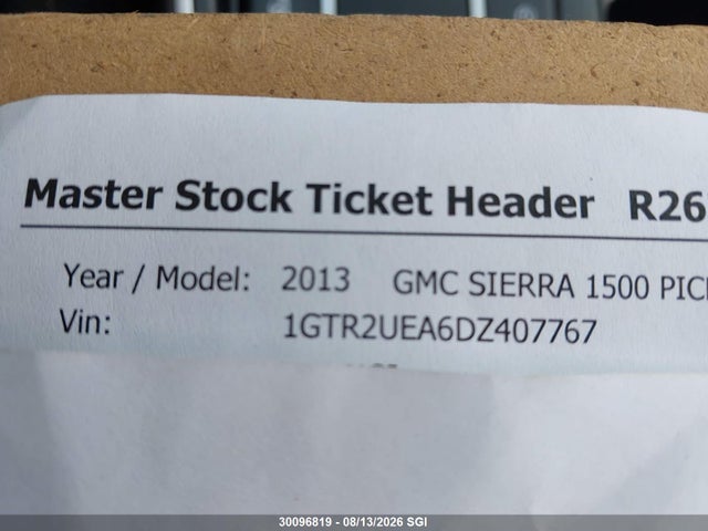 30096819 :رقم المزاد ، 1GTR2UEA6DZ407767 vin ، 2013 Gmc Sierra K1500 Sl مزاد بيع