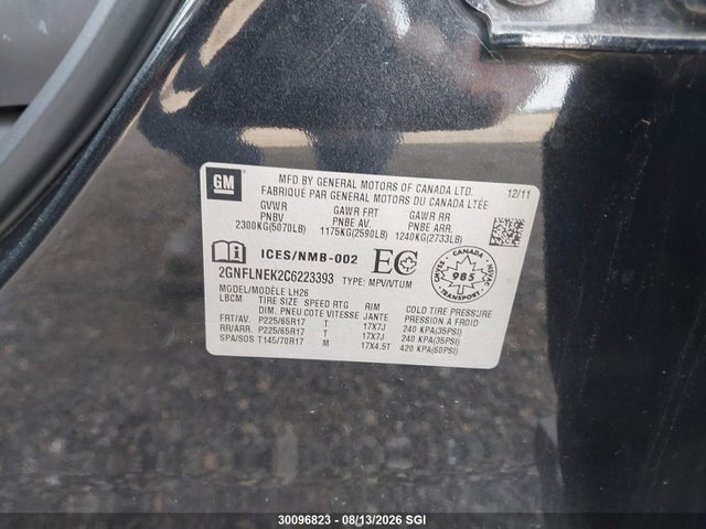 Aukcja sprzedaży 2012 Chevrolet Equinox Lt, vin: 2GNFLNEK2C6223393, numer aukcji: 30096823
