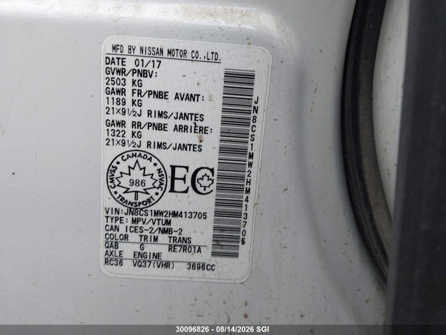 Продаж на аукціоні авто 2017 Infiniti Qx70, vin: JN8CS1MW2HM413705, номер лоту: 30096826