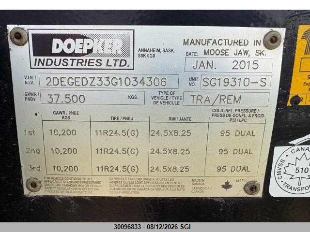Aukcja sprzedaży 2016 Doepker Industries Doepker End Dump, vin: 2DEGEDZ33G1034306, numer aukcji: 30096833
