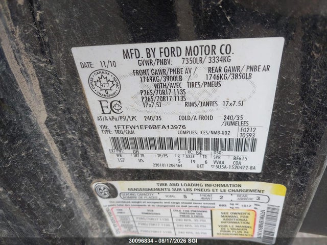 Продаж на аукціоні авто 2011 Ford F150 Supercrew, vin: 1FTFW1EF6BFA13976, номер лоту: 30096834