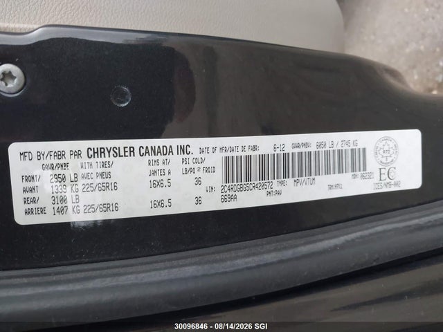 Auction sale of the 2012 Dodge Grand Caravan, vin: 2C4RDGBG5CR420572, lot number: 30096846