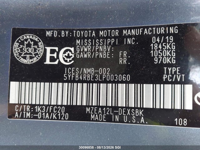 Aukcja sprzedaży 2020 Toyota Corolla Se/xse, vin: 5YFB4RBE3LP003060, numer aukcji: 30096858