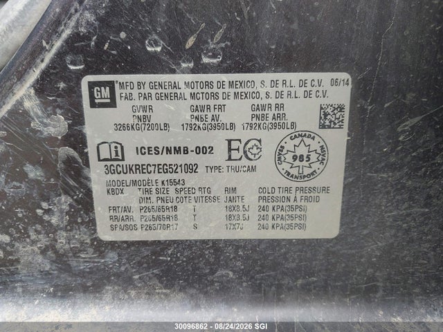 3GCUKREC7EG521092 Chevrolet Silverado K1500 Lt