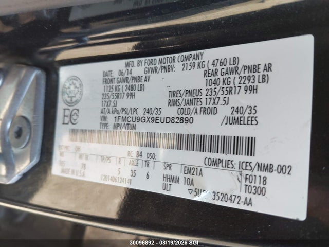 Ford ESCAPE SE 2014 1FMCU9GX9EUD82890 Image 9