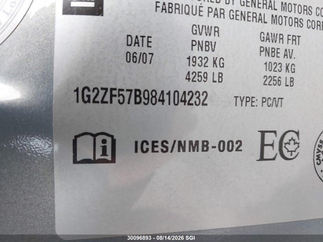 Продажа на аукционе авто 2008 Pontiac G6 Value Leader/base, vin: 1G2ZF57B984104232, номер лота: 30096893