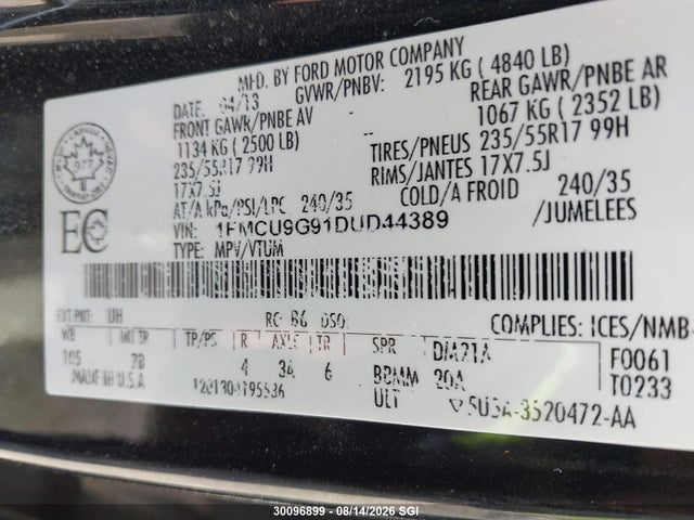 Продажа на аукционе авто 2013 Ford Escape Se, vin: 1FMCU9G91DUD44389, номер лота: 30096899
