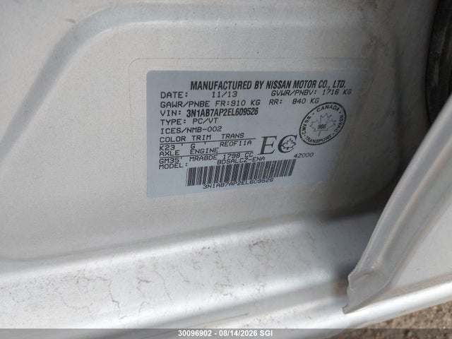 Продаж на аукціоні авто 2014 Nissan Sentra S/sv/sr/sl, vin: 3N1AB7AP2EL609526, номер лоту: 30096902