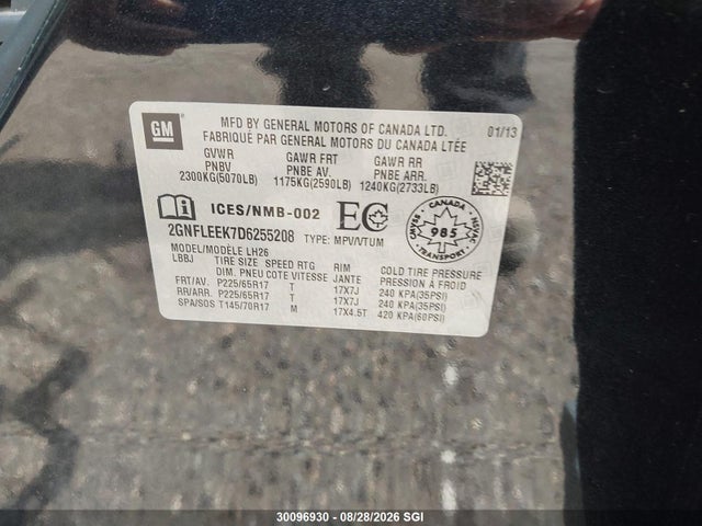 2013 Chevrolet Equinox Lt მანქანა იყიდება აუქციონზე, vin: 2GNFLEEK7D6255208, აუქციონის ნომერი: 30096930