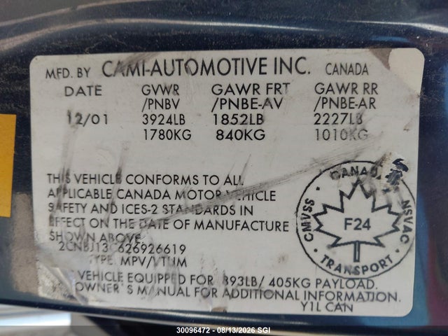 Продажа на аукционе авто 2002 Chevrolet Tracker, vin: 2CNBJ13C626926619, номер лота: 30096472