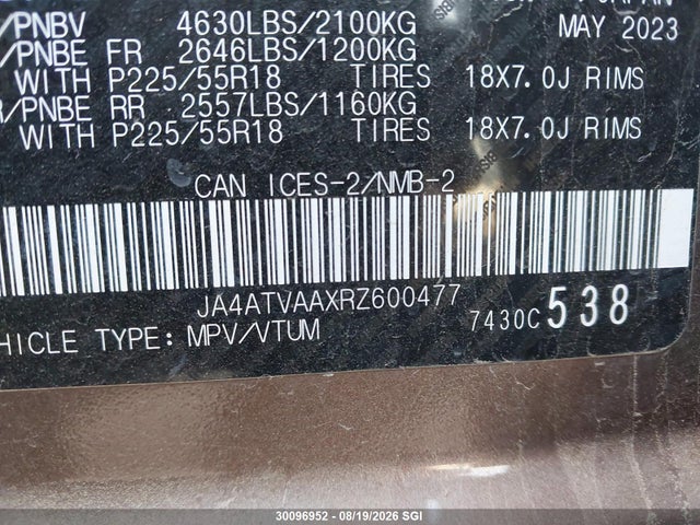 JA4ATVAAXRZ600477 Mitsubishi Eclipse Cross Le/ralliart