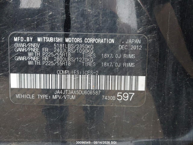Aukcja sprzedaży 2013 Mitsubishi Outlander Se, vin: JA4JT3AX5DU606587, numer aukcji: 30096549