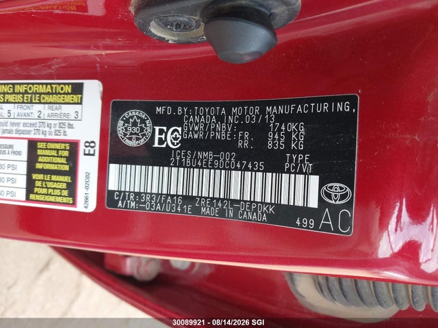 Aukcja sprzedaży 2013 Toyota Corolla S/le, vin: 2T1BU4EE9DC047435, numer aukcji: 30089921