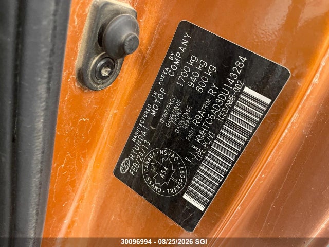 Aukcja sprzedaży 2013 Hyundai Veloster, vin: KMHTC6AD3DU143284, numer aukcji: 30096994