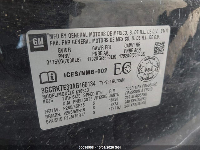 2010 Chevrolet Silverado K1500 Ltz მანქანა იყიდება აუქციონზე, vin: 3GCRKTE30AG166134, აუქციონის ნომერი: 30096998