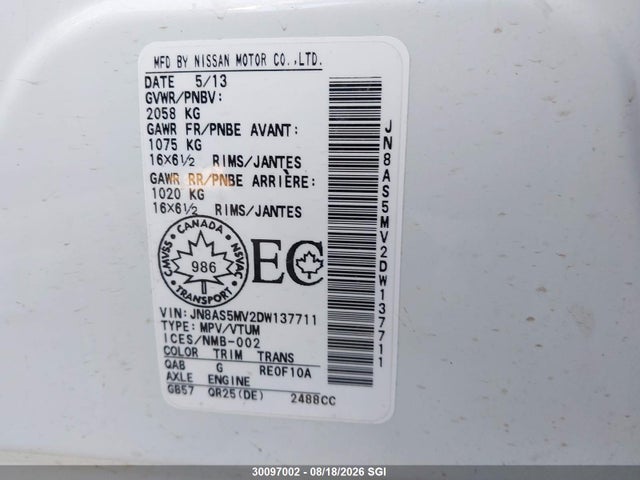 Продажа на аукционе авто 2013 Nissan Rogue S/sv, vin: JN8AS5MV2DW137711, номер лота: 30097002