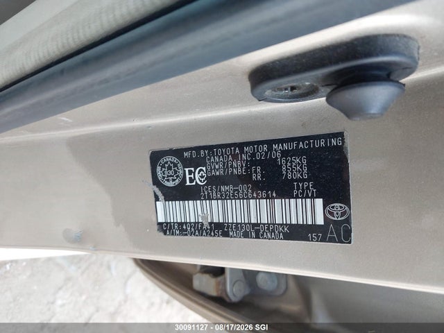 Aukcja sprzedaży 2006 Toyota Corolla Ce/le/s, vin: 2T1BR32E56C643614, numer aukcji: 30091127