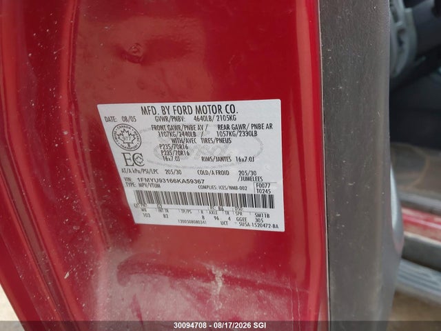 Продажа на аукционе авто 2006 Ford Escape Xlt, vin: 1FMYU93166KA59367, номер лота: 30094708