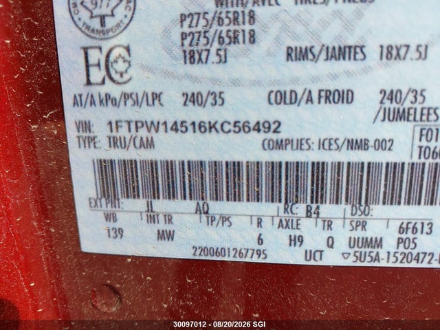Продажа на аукционе авто 2006 Ford F150 Supercrew, vin: 1FTPW14516KC56492, номер лота: 30097012