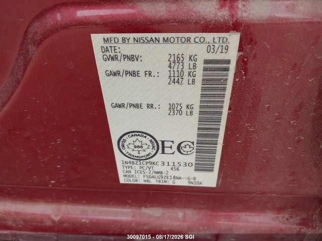 1N4BZ1CP9KC311530 Nissan Leaf S Plus/sl Plus/sv Plus