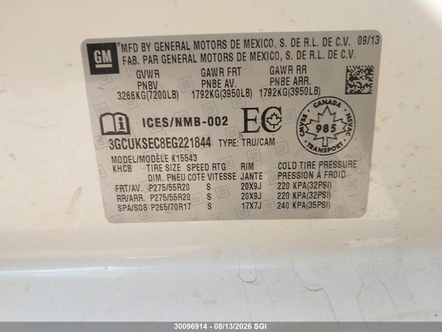 30096914 :رقم المزاد ، 3GCUKSEC8EG221844 vin ، 2014 Chevrolet Silverado K1500 Ltz مزاد بيع