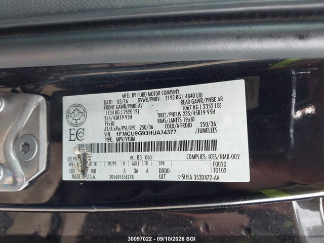 30097022 :رقم المزاد ، 1FMCU9G93HUA34377 vin ، 2017 Ford Escape Se مزاد بيع