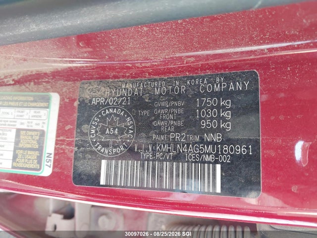 KMHLN4AG5MU180961 Hyundai ELANTRA SEL