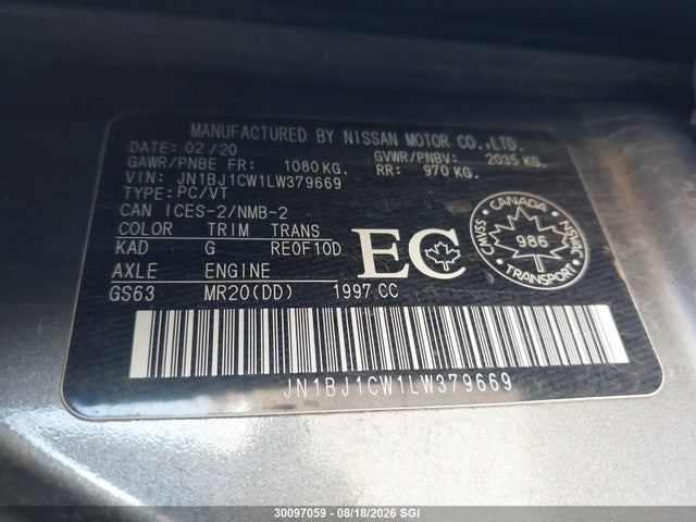 JN1BJ1CW1LW379669 Nissan Qashqai S/sl/sv
