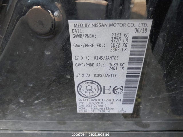 5N1AT2MV8JC824174 Nissan Rogue Sv/sl