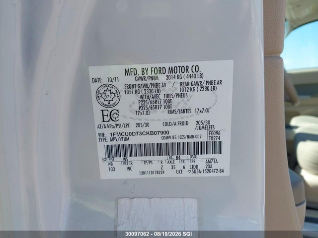 Продажа на аукционе авто 2012 Ford Escape Xlt, vin: 1FMCU0D73CKB07900, номер лота: 30097062
