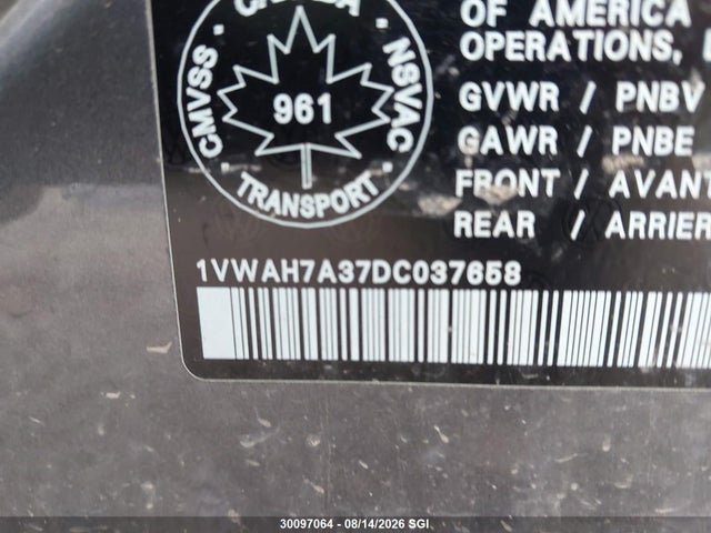 Aukcja sprzedaży 2013 Volkswagen Passat S, vin: 1VWAH7A37DC037658, numer aukcji: 30097064