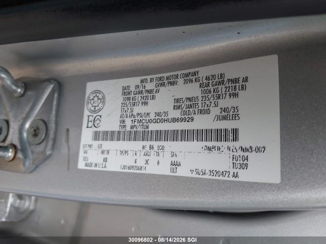 Ford ESCAPE SE 2017 1FMCU0GD0HUB69929 Image 9