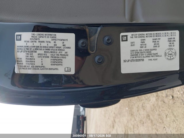 2001 Chevrolet Cavalier Z24 მანქანა იყიდება აუქციონზე, vin: 3G1JF12T91S228758, აუქციონის ნომერი: 30096931