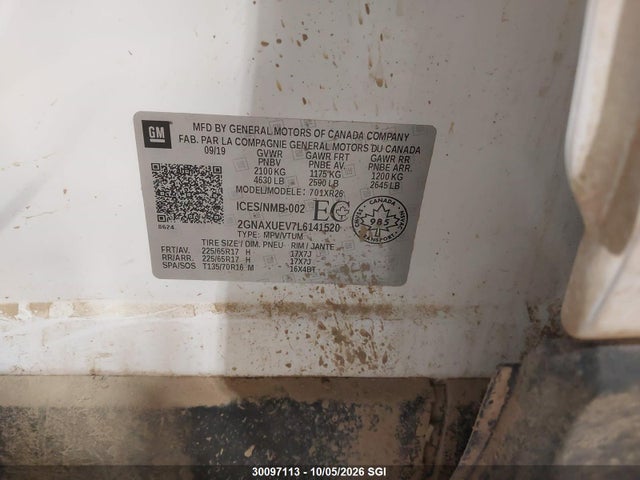 Aukcja sprzedaży 2020 Chevrolet Equinox Lt, vin: 2GNAXUEV7L6141520, numer aukcji: 30097113