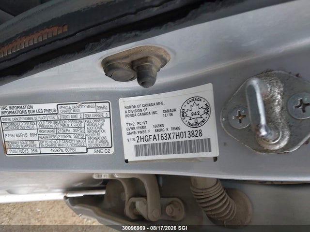 Продаж на аукціоні авто 2007 Honda Civic Dx, vin: 2HGFA163X7H013828, номер лоту: 30096969