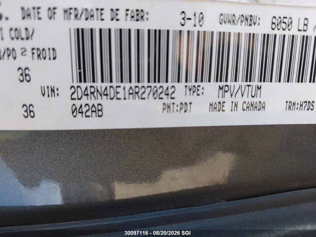 Продажа на аукционе авто 2010 Dodge Grand Caravan Se, vin: 2D4RN4DE1AR270242, номер лота: 30097116