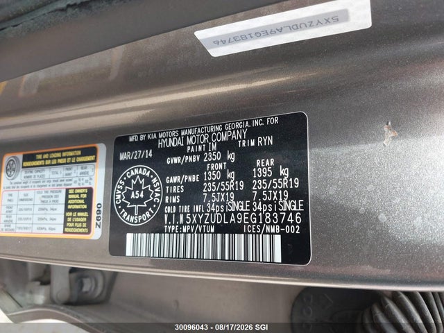 5XYZUDLA9EG183746 Hyundai SANTA FE SPORT