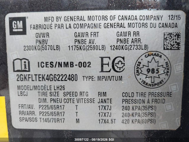 GMC Terrain Sle 2016 2GKFLTEK4G6222480 Image 9