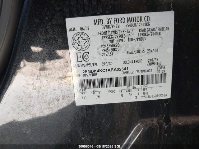 Продажа на аукционе авто 2010 Ford Edge Limited, vin: 2FMDK4KC1ABA02541, номер лота: 30096546