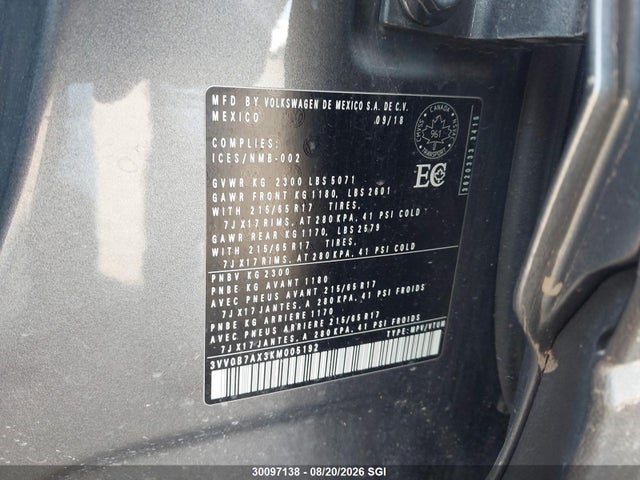 Volkswagen TIGUAN S 2019 3VV0B7AX3KM005192 Image 9
