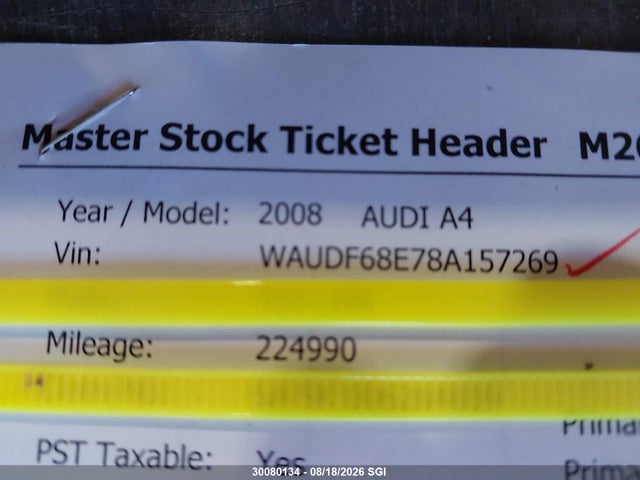 Продаж на аукціоні авто 2008 Audi A4 2.0t Quattro, vin: WAUDF68E78A157269, номер лоту: 30080134