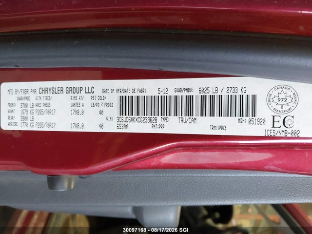 Aukcja sprzedaży 2012 Dodge Ram 1500 St, vin: 3C6JD6AKXCG233628, numer aukcji: 30097168