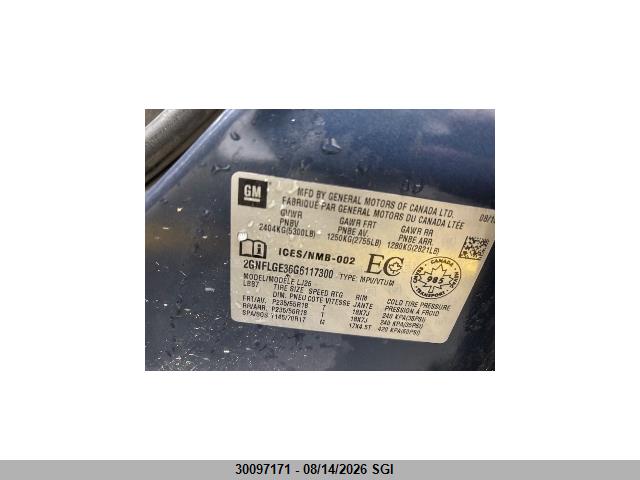2016 Chevrolet Equinox Ltz მანქანა იყიდება აუქციონზე, vin: 2GNFLGE36G6117300, აუქციონის ნომერი: 30097171