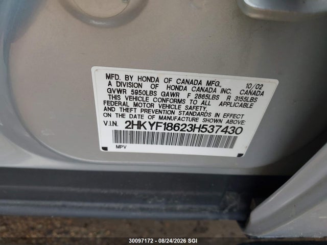 Aukcja sprzedaży 2003 Honda Pilot Exl, vin: 2HKYF18623H537430, numer aukcji: 30097172