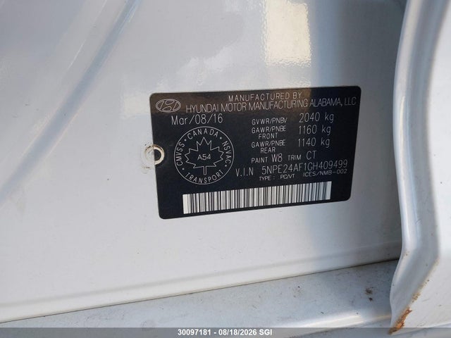 Продаж на аукціоні авто 2016 Hyundai Sonata Se, vin: 5NPE24AF1GH409499, номер лоту: 30097181