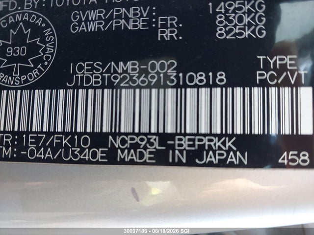 Aukcja sprzedaży 2009 Toyota Yaris, vin: JTDBT923691310818, numer aukcji: 30097186
