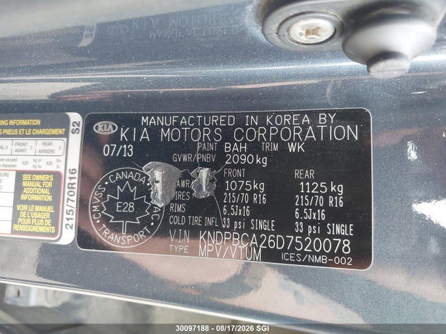 Продаж на аукціоні авто 2013 Kia Sportage Lx, vin: KNDPBCA26D7520078, номер лоту: 30097188
